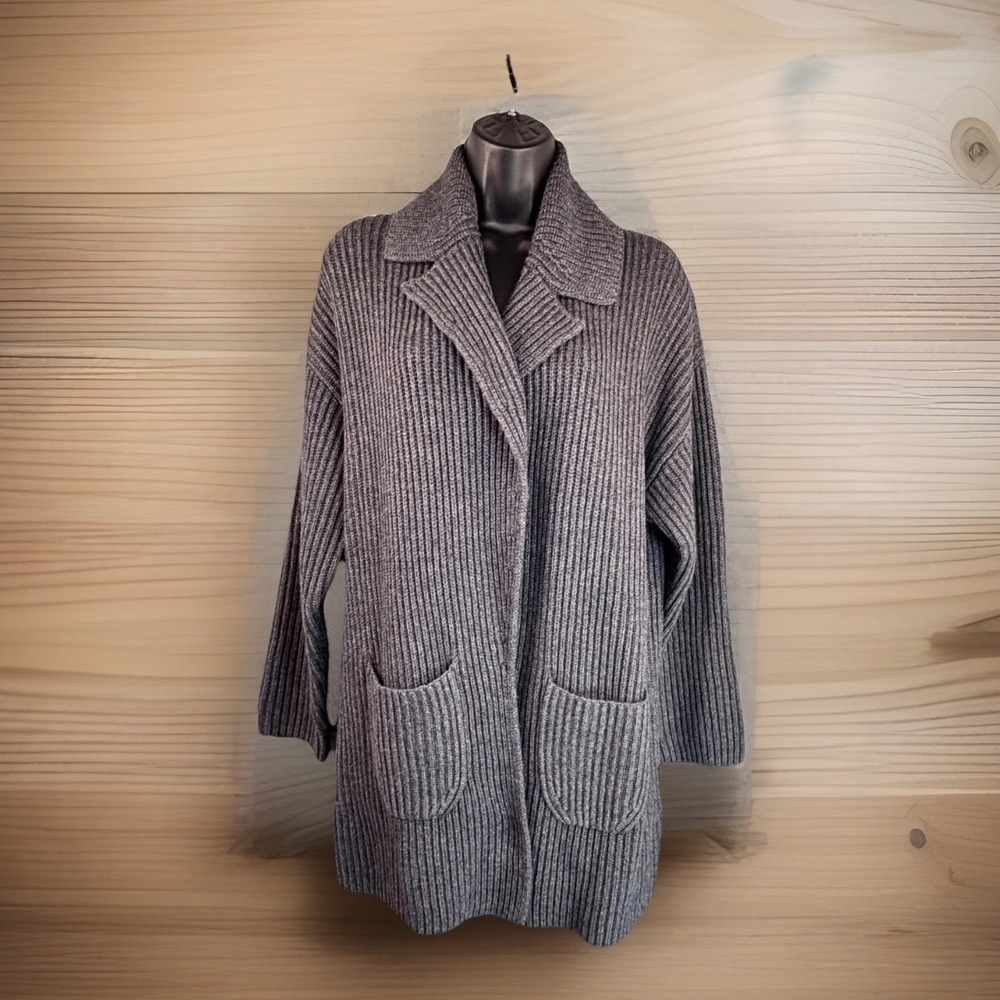 Banana Republic Cashmere Merino Cardigan‎ Gray Pockets M Duster Collared NWT